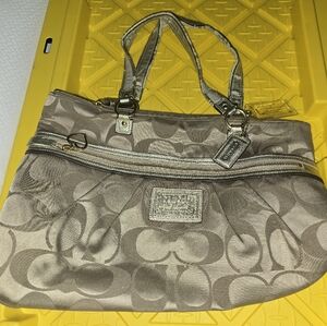 Coach Beige Signature Tote with Metallic Accents